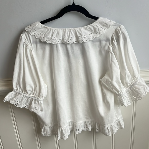 Carly Jean Los Angeles Florence Blouse White Eyelet Lace Trim - Picture 5 of 6